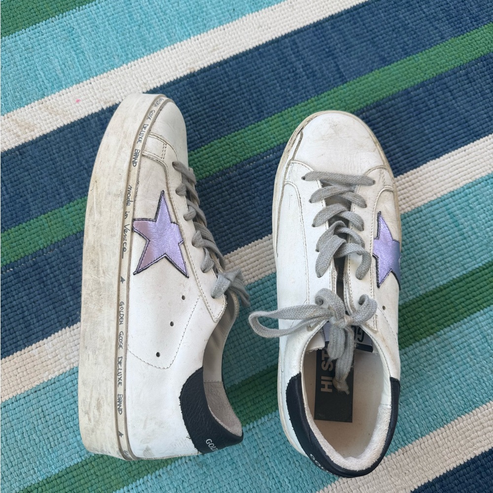 Golden Goose White Sneakers with Lavender Star